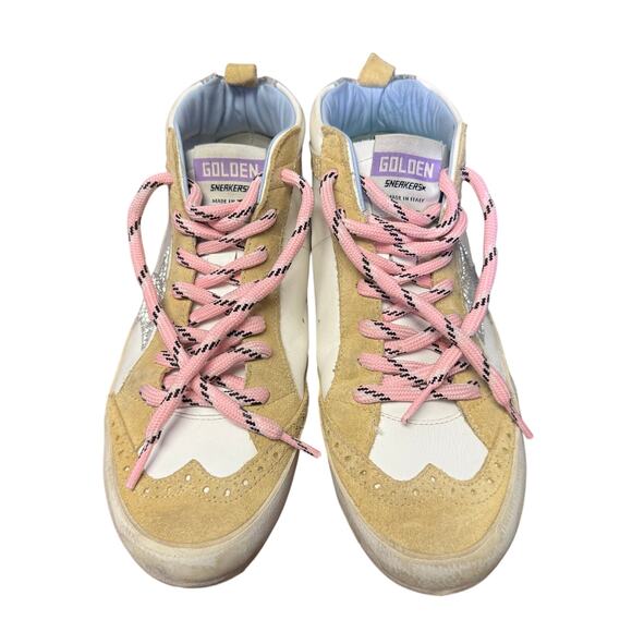 Golden Goose Silver Metallic Glitter Color Block Pattern High Top Sneakers 9 - Picture 2 of 9